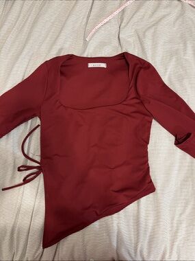 Gaze Wine Square-Neck Asymmetric Long Sleeve Top
